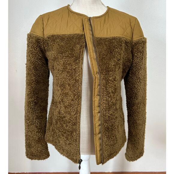 prAna Women's Good Lux Sherpa Quilted Jacket Small Tan Brown Full Zip Fleece - Picture 2 of 10